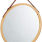 Hanging Round Wall Mirror 38 cm - Solid Bamboo Frame and Adjustable Leather Strap for Bathroom and Bedroom